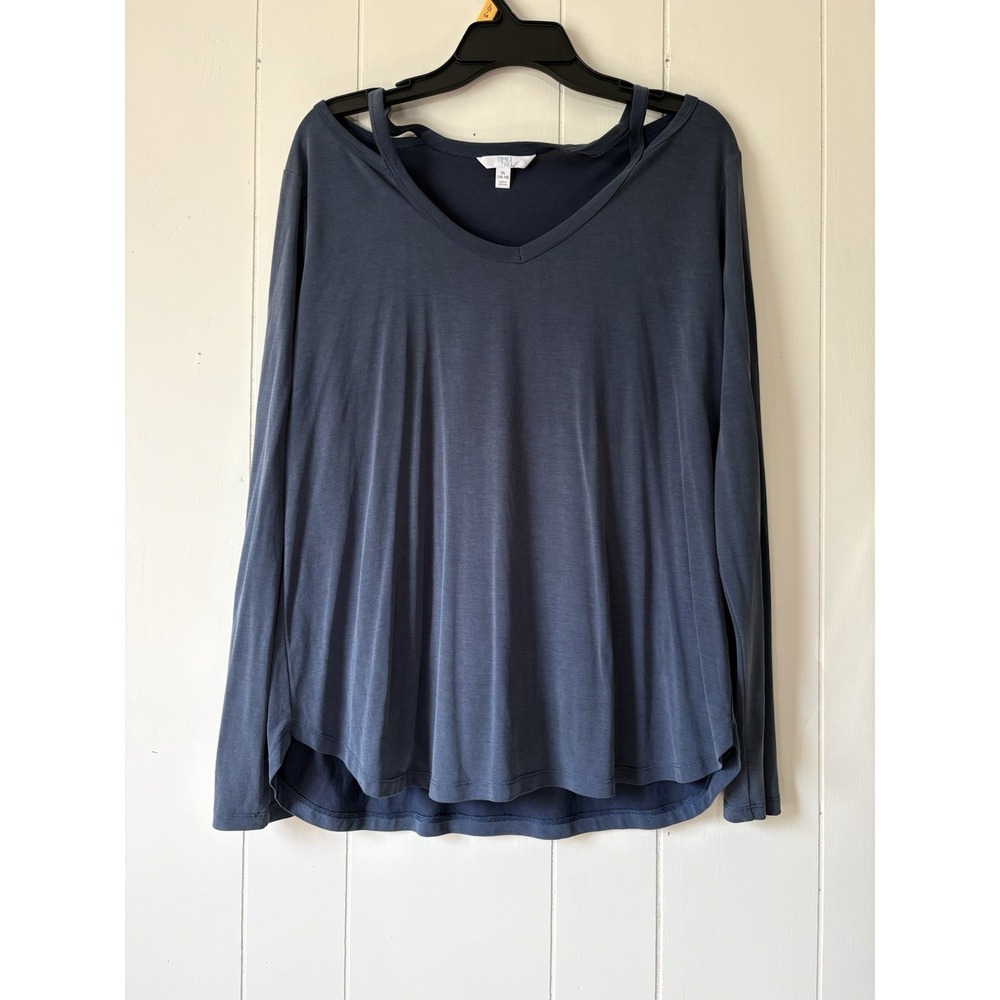 Women's Time and Tru Cold Shoulder Top XL Blue V Neck Layered Long Sleeve
